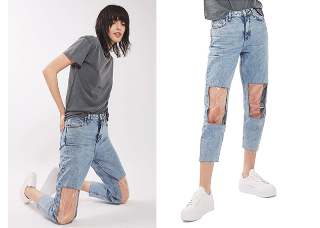 Clear Knee Mom Jeans