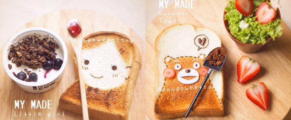 自己動手做超簡易的卡通圖樣烤土司，增添吃早餐的趣味~