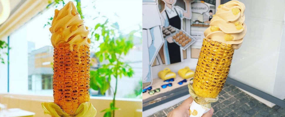 烤玉米新吃法，濃郁冰淇淋直接在上頭融化，成功征服日本女孩～