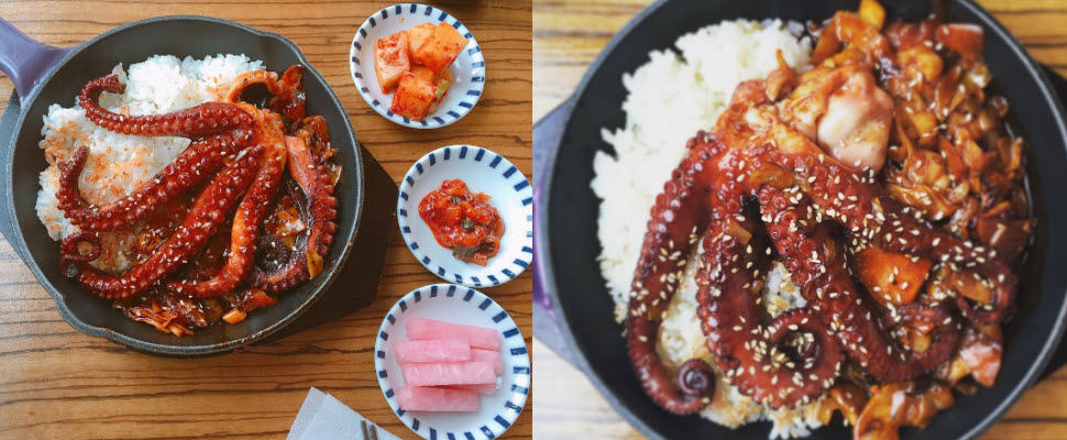濟州島必吃，超強大石鍋章魚飯！你看過整隻章魚趴在白飯上嗎？